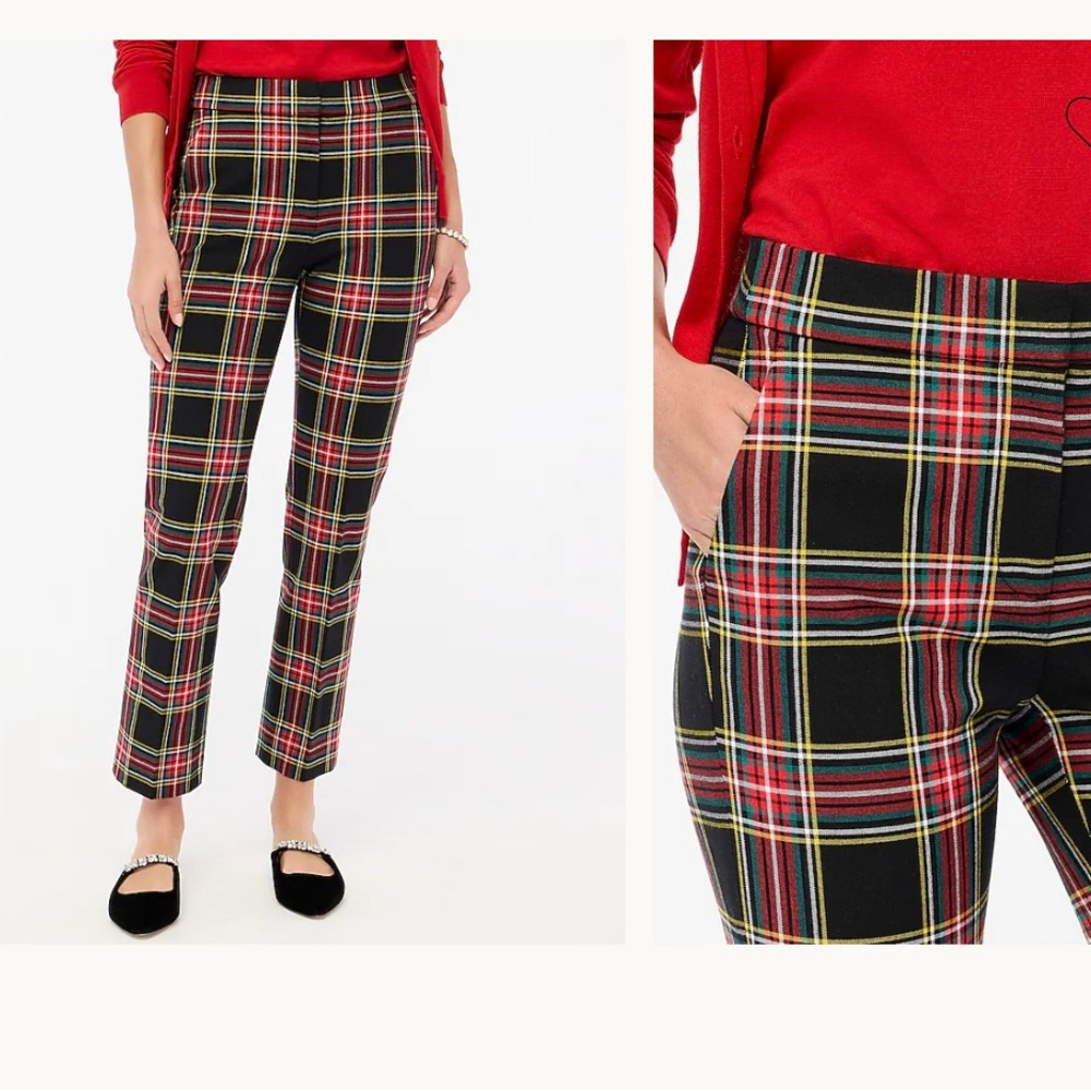J.Crew Ruby Tartan Plaid Full Length Pant - Black, Red, Yellow, Green 14